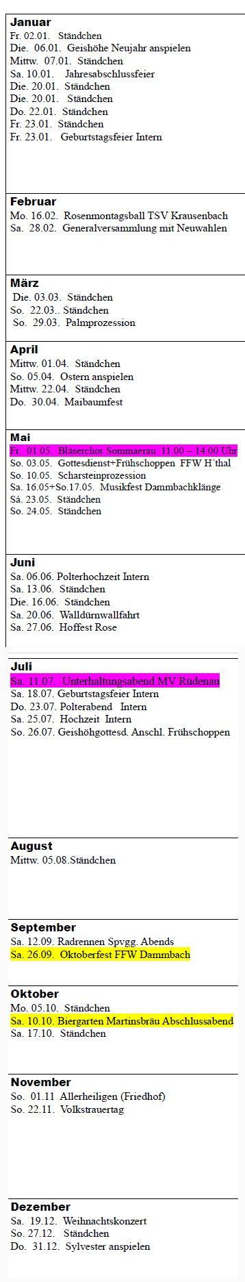 Termine Dammbachkl&auml;nge